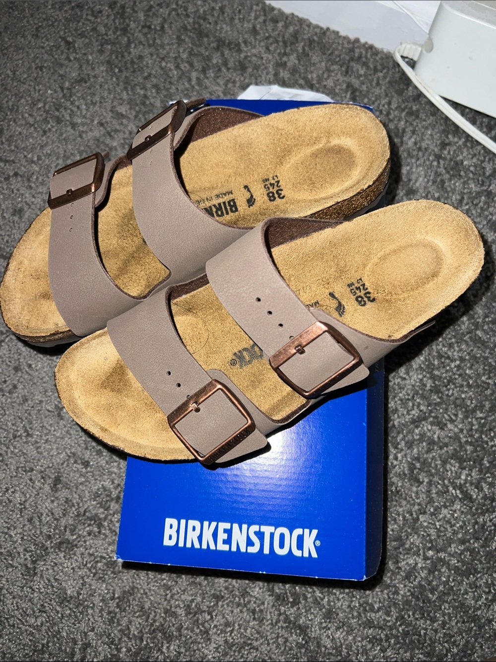 Birkenstock women’s  Arizona Sandals - Taupe with Bronze Buckles